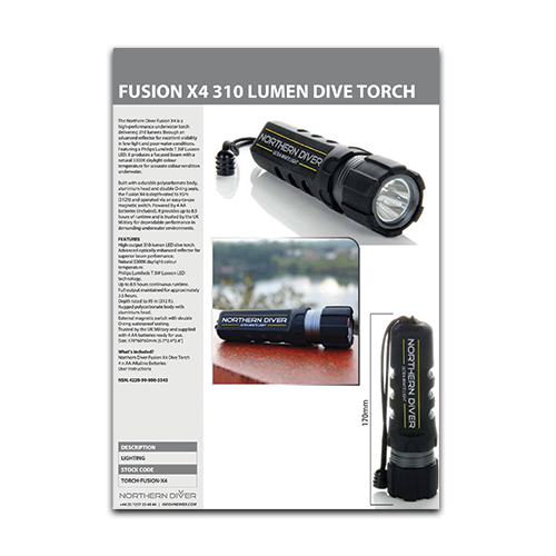 Fusion X4 310 Lumen Dive Torch Datasheet